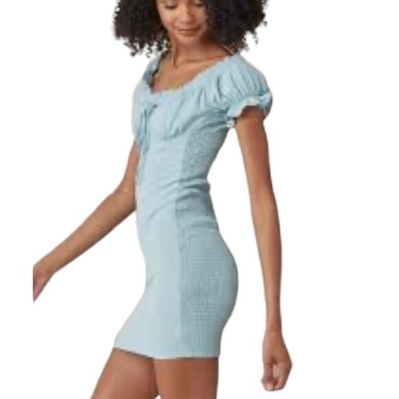 Love Tree seafoam green blue peasant style mini dress size large - Picture 1 of 9